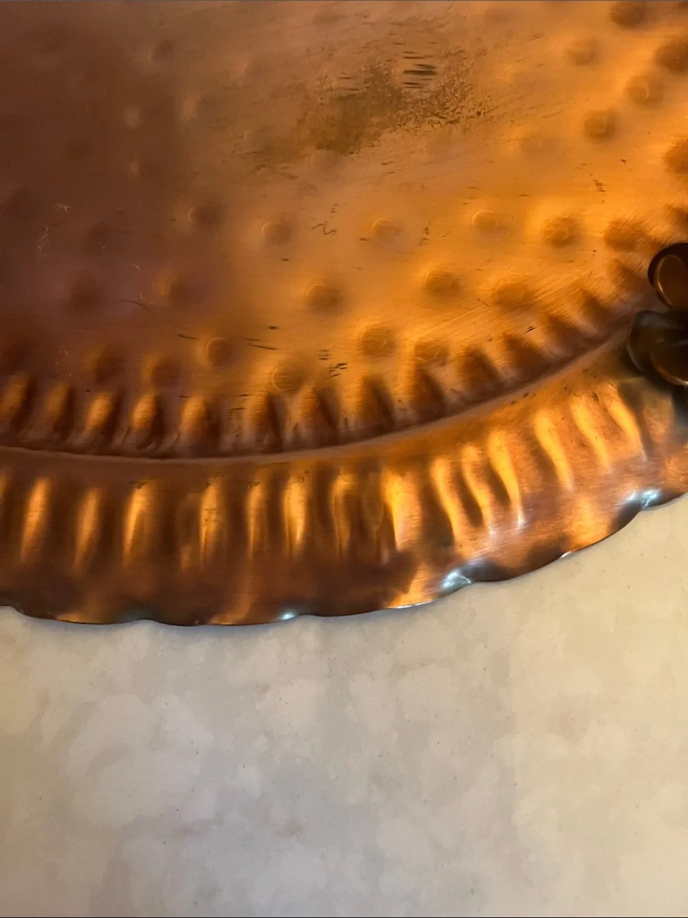 Vintage Gregorian Copper Tray platter with copper roses twisted handles #907